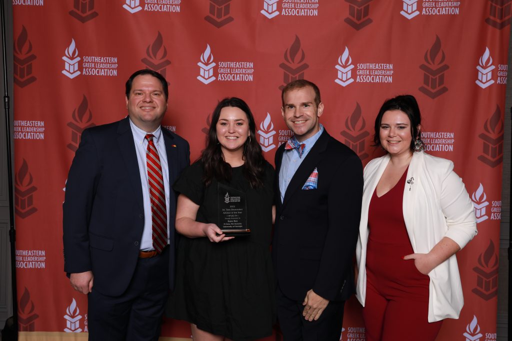 UGA Greek Life Assistant Director and Advisor to the Panhellenic Council, Kara Rex, received Advisor of the Year Award at 2022 Southeastern Greek Leadership Association Conference