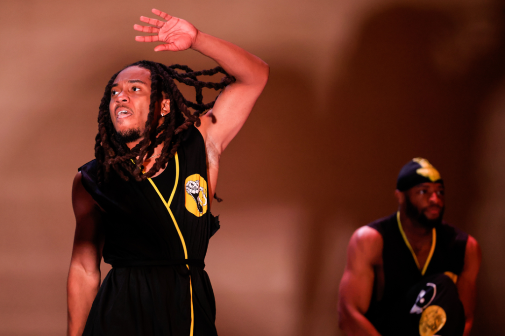 Alpha Phi Alpha performing in the 2022 NPHC Homecoming Step Show